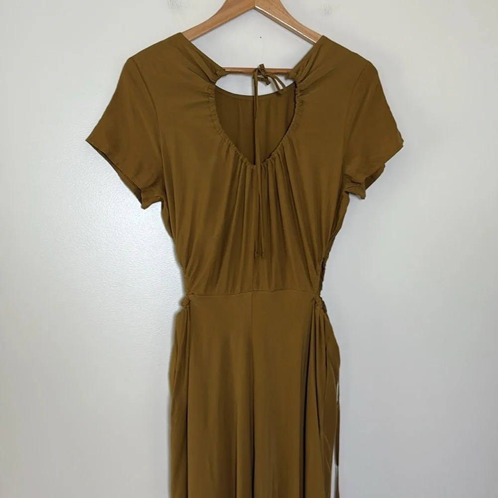 A New Day Brown Midi Dress Lightweight Cutout asymmetrical Hem‎ Tie Back Size M - Picture 7 of 15